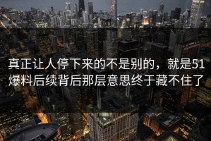 真正让人停下来的不是别的，就是51爆料后续背后那层意思终于藏不住了
