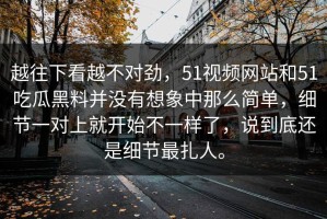 越往下看越不对劲，51视频网站和51吃瓜黑料并没有想象中那么简单，细节一对上就开始不一样了，说到底还是细节最扎人。