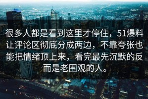 很多人都是看到这里才停住，51爆料让评论区彻底分成两边，不靠夸张也能把情绪顶上来，看完最先沉默的反而是老围观的人。
