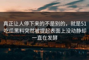 真正让人停下来的不是别的，就是51吃瓜黑料突然被提起表面上没动静却一直在发酵